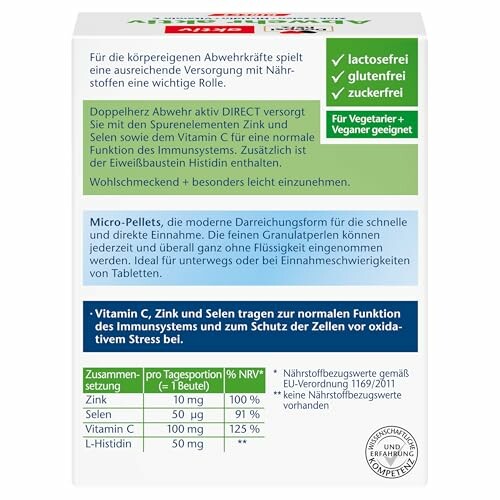 Abtei Nahrungsergänzungsmittel Verpackung mit Inhaltsstoffen und Nährwertangaben.