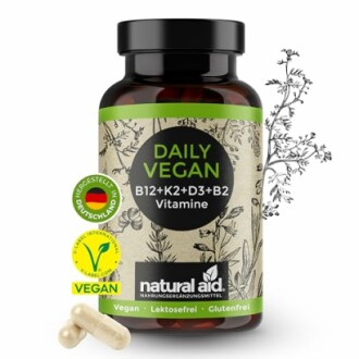 Veganer Vitaminkomplex mit B12, K2, D3 und B2.