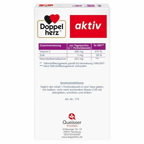 Rückseite der Doppelherz aktiv Verpackung mit Inhaltsstoffen