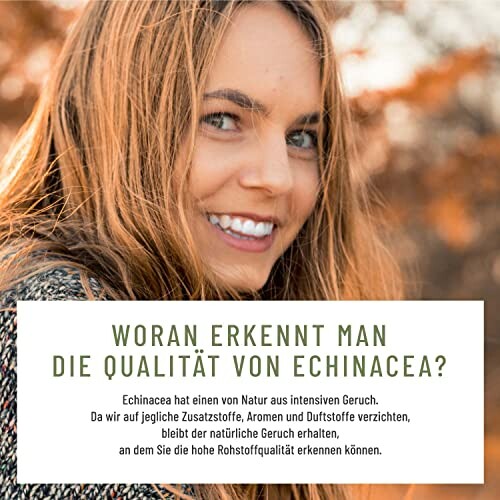 Frau mit Echinacea-Qualitätshinweis