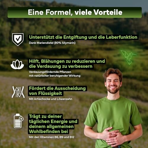 Mann mit Gesundheitsvorteilen der Formel auf Grün.