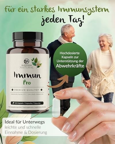 Älteres Paar mit Immunpro Kapseln für ein starkes Immunsystem.