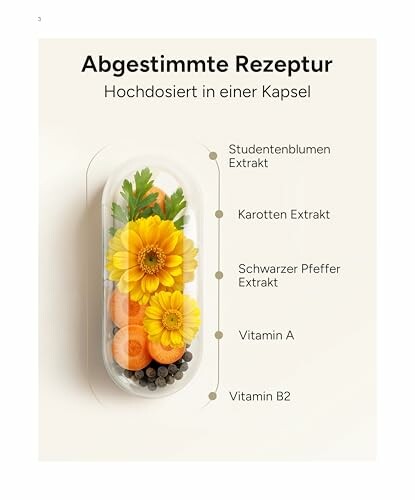 Kapsel mit Studentenblumen, Karotten, schwarzem Pfeffer und Vitaminen.