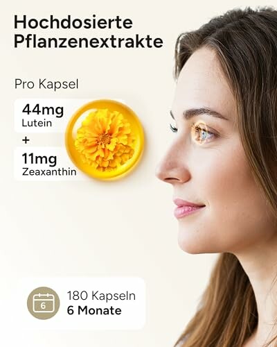 Frau mit Lutein- und Zeaxanthin-Kapseln