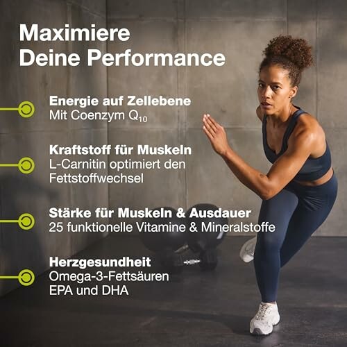 Frau beim Training mit Text über Leistungssteigerung