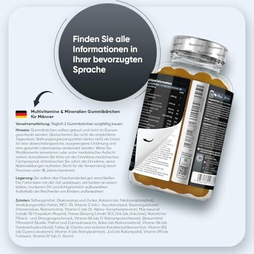 Flasche mit Multivitamin-Gummibärchen für Männer