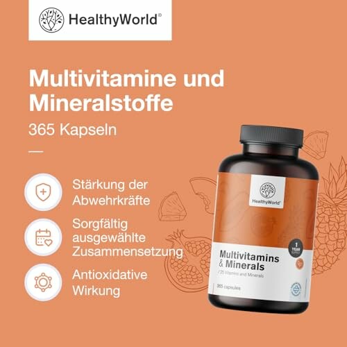 Flasche mit Multivitaminen und Mineralstoffen von HealthyWorld.