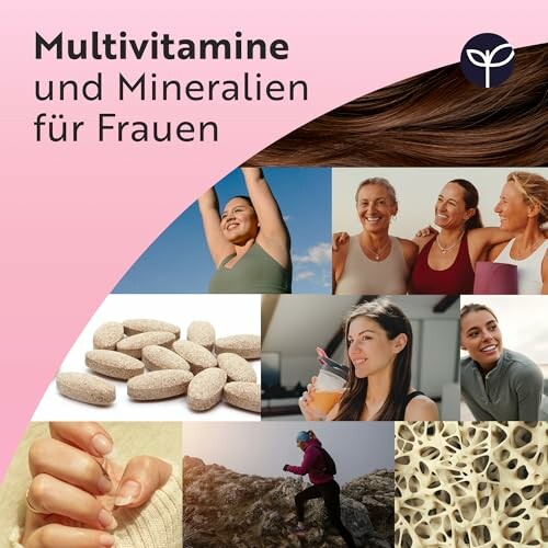 Collage von Frauen, Vitaminen und Aktivität