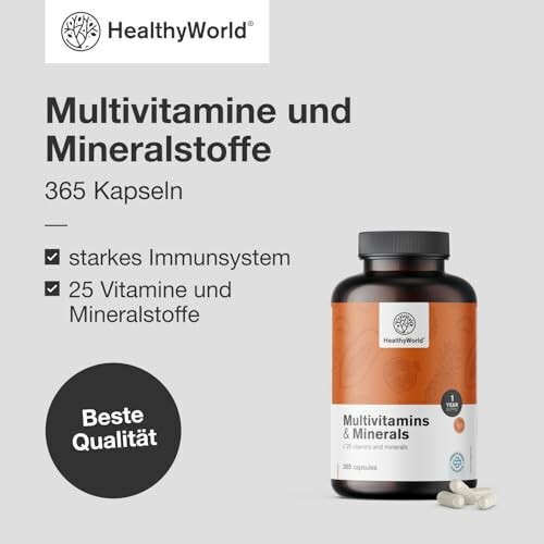 Multivitamin- und Mineralstoffflasche mit 365 Kapseln.