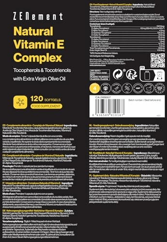 Etikett für Nahrungsergänzungsmittel mit Vitamin E-Komplex