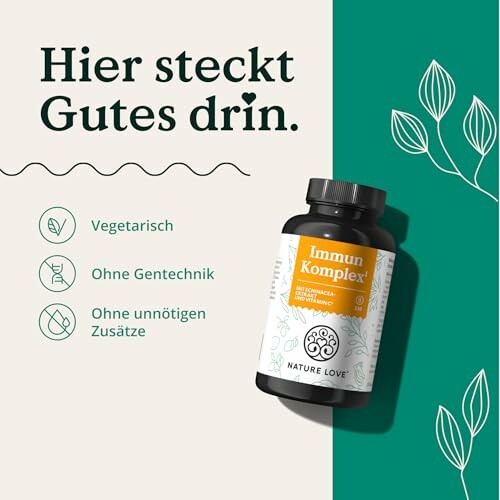 Flasche des Immunkomplexes von Nature Love mit Produktinformationen.
