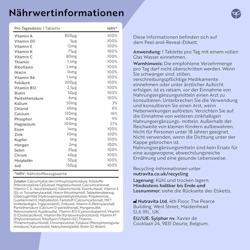 Nährwertinformationen und Anwendungshinweise für Nahrungsergänzungsmittel.