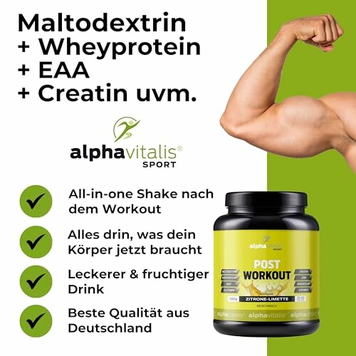 Post-Workout Ergänzung mit Maltodextrin, Wheyprotein, EAA und Creatin.