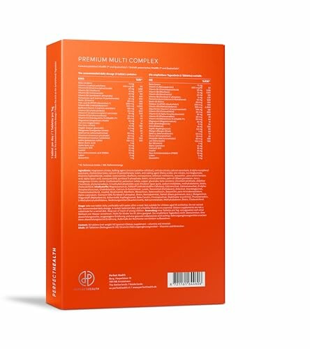 Rückseite einer orangefarbenen Verpackung mit Inhaltsstoffen.