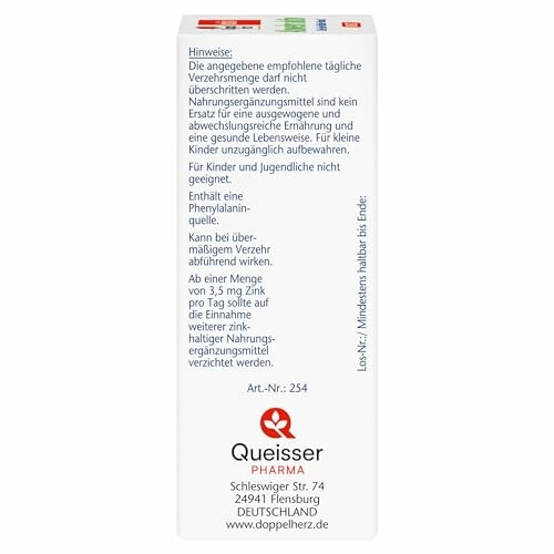 Rückseite einer Verpackung von Queisser Pharma mit Produktinformationen.