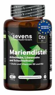 Mariendistel Nahrungsergänzungsmittel mit Artischocke, Löwenzahn und Schachtelhalm von Sevens Nutrition.