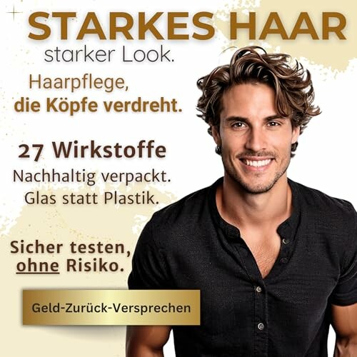Werbung für Haarpflegeprodukt mit einem lächelnden Mann