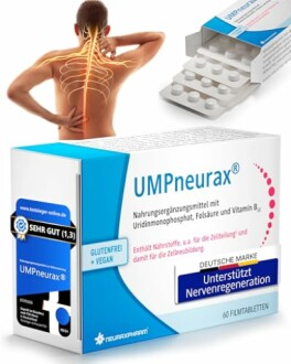 UMPneurax Nahrungsergänzungsmittel Verpackung mit Tabletten und Rückenabbildung