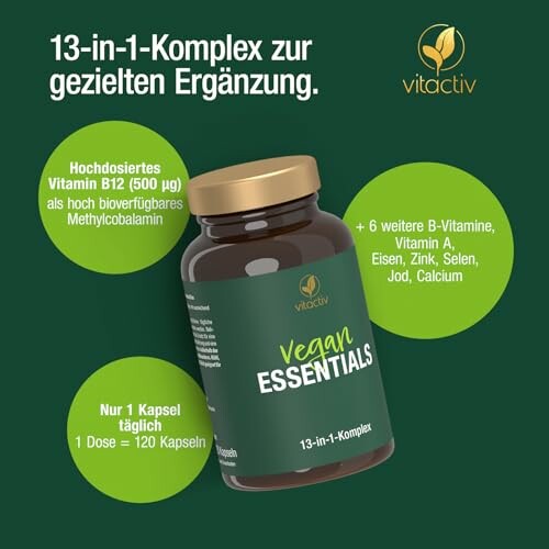 Vegan Essentials Nahrungsergänzungsmittel mit B-Vitaminen und Mineralien.