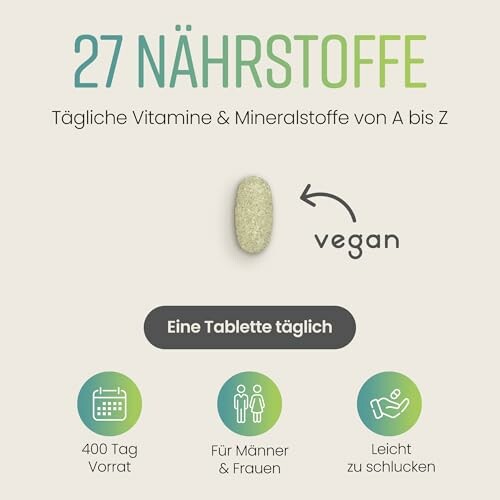 Vegane Tablette mit 27 Nährstoffen.