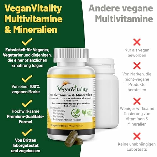 VeganVitality Multivitamine und Mineralien Vergleich mit anderen Marken