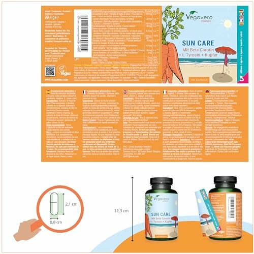 Verpackungsetikett von Vegavero Sun Care Nahrungsergänzungsmittel