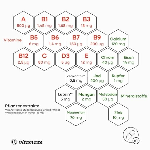 Diagramm der Vitamine und Mineralstoffe in einem Nahrungsergänzungsmittel.