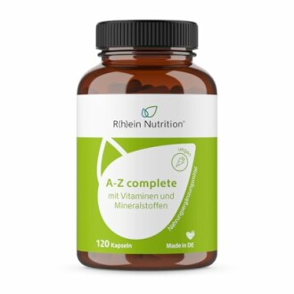 Glasflasche mit A-Z Vitaminen und Mineralstoffen, 120 Kapseln, vegan.
