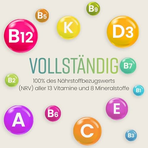 Verschiedene Vitamine und Mineralstoffe in bunten Kreisen