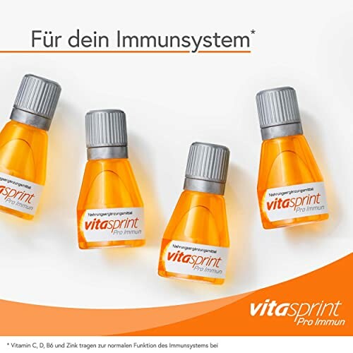 Vier Vitasprint Pro Immun Fläschchen auf hellem Hintergrund