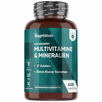 Flasche mit Multivitaminen und Mineralien Tabletten.