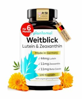 Nahrungsergänzungsmittel mit Lutein und Zeaxanthin, hergestellt in Deutschland.