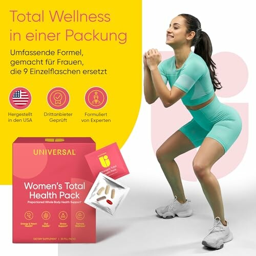 Frau in Sportkleidung mit Gesundheitsprodukt.